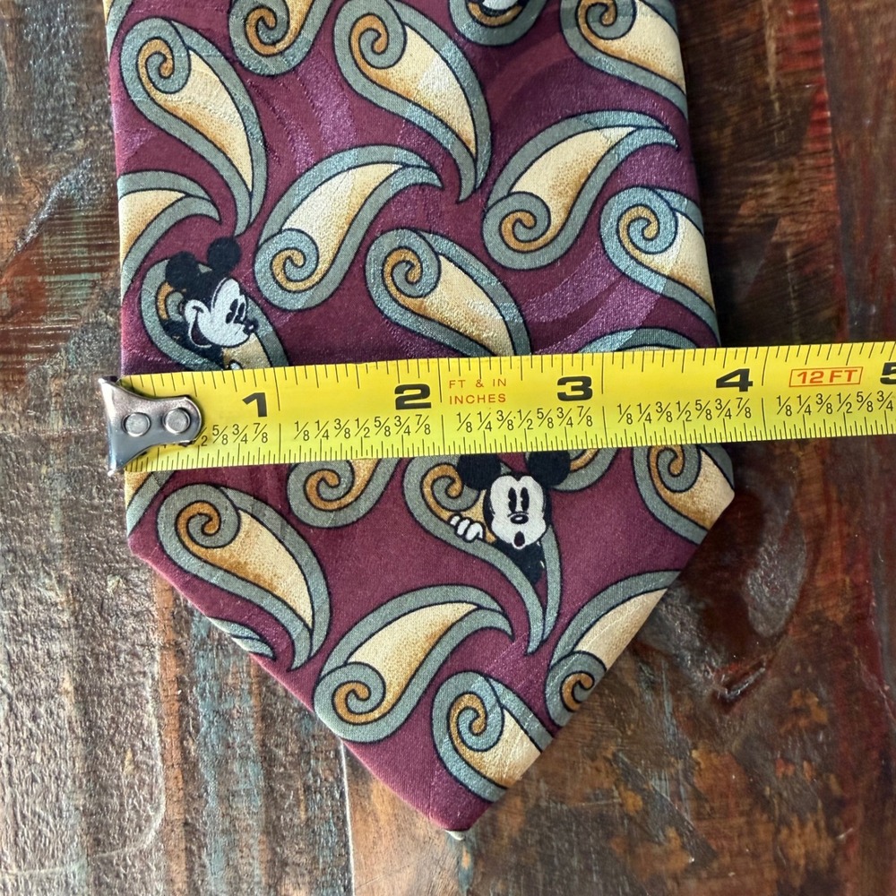 Vintage Hidden Mickey with Paisley 100% Silk Maroon Tie Approx 4"W 58"L RN73469 - Picture 7 of 8